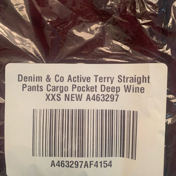 NWT DENIM & CO. ACTIVE TERRY STRAIGHT LEG PANTS WITH CARGO POCKET DEEP WINE XXS - Picture 8 of 9